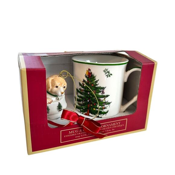 Spode Christmas Tree Mug and Puppy In Boot Ceramic Ornament Set In Box New - Picture 11 of 11